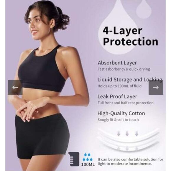 Feitycom Women's Washable Incontinence/Period Boxer Shorts Black Size Small - Picture 2 of 6